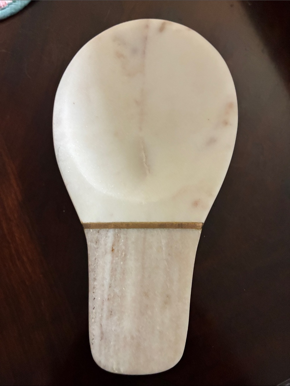 Marble Spoon Rest with Brass Accent - Cream and Gold Tones